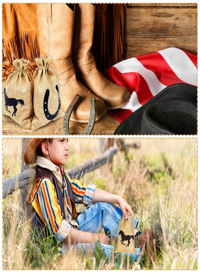 Vincreem 16 Pieces Western Horse Gift Bags Cowboy Party Favor Bags with Drawstring Reusable Treat Goodie Candy Sackpacks Horsehead and Horseshoe Pattern for Cowboy Birthday Party Favor(5x7 Inch) - Image 4